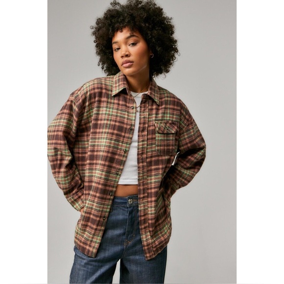 BDG Tops - BDG Urban Outfitters Dani Oversized Brown Plaid Flannel Button Up Shirt XL